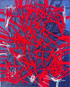 Contemporary art, abstract painting “Blue & Red Tapestry”